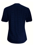 Openwork Notched Short Sleeve Top - Trendsi - Flyclothing LLC