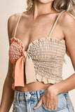 BiBi Woven Color Block Smocked with Ribbon Bra Top - Trendsi - Flyclothing LLC