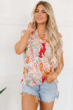 Printed Notched Short Sleeve Blouse - Trendsi - Flyclothing LLC