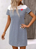 Striped Round Neck Short Sleeve Mini Dress - Trendsi - Flyclothing LLC