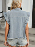 Raw Hem Cap Sleeve Denim Jacket - Trendsi - Flyclothing LLC