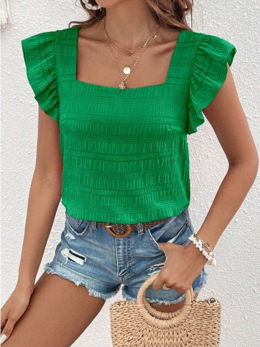 Ruffled Square Neck Cap Sleeve Blouse - Trendsi - Flyclothing LLC