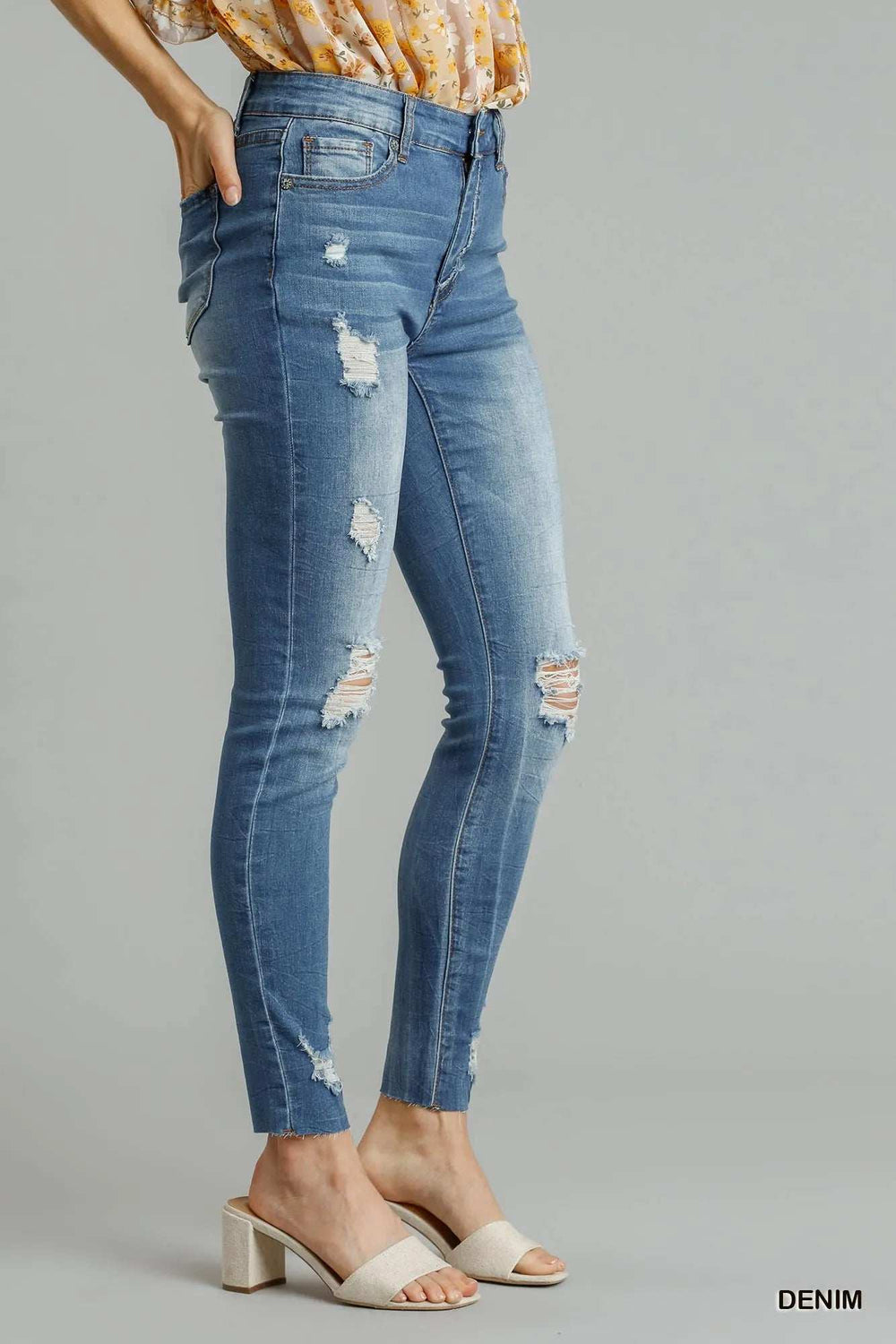 Umgee Distressed Skinny Jeans with Edge Detail - Trendsi - Flyclothing LLC