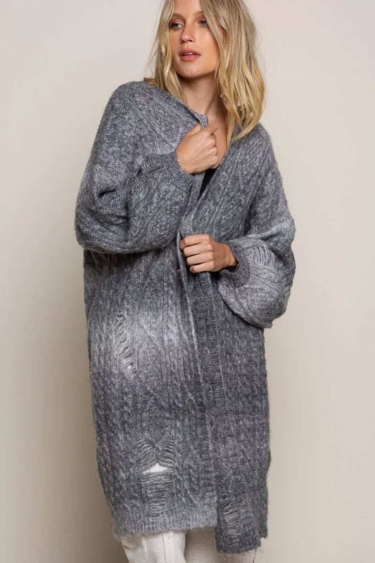 POL Distressed Cable-Knit Ombre Dying Cardigan - Trendsi - Flyclothing LLC