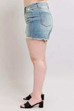 Judy Blue Full Size High Rise Washed Fly Stitch Detail and Destroy Denim Shorts Plus Size - Trendsi - Flyclothing LLC
