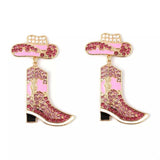 Rhinestone Cowboy Boot Dangle Earrings - Trendsi - Flyclothing LLC