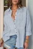 Frill Striped Collared Neck Long Sleeve Shirt - Trendsi - Flyclothing LLC