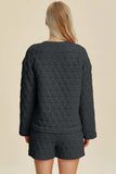 Double Take Full Size Texture Round Neck Long Sleeve Top and Shorts Set - Trendsi - Flyclothing LLC
