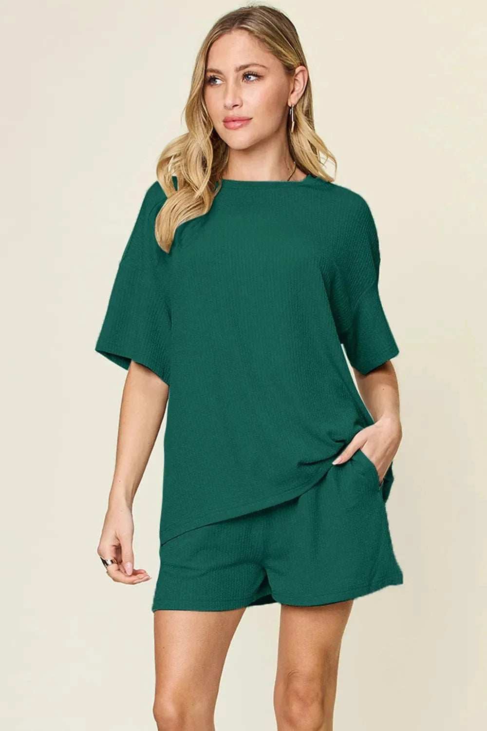 Double Take Basic style Round Neck Solid Set - Trendsi - Flyclothing LLC