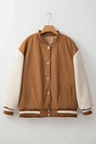 Contrast Baseball Collar Snap Down Long Sleeve Jacket - Trendsi - Flyclothing LLC