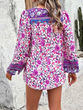 Printed Tie Neck Long Sleeve Blouse - Trendsi - Flyclothing LLC