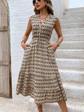 Printed Johnny Collar Midi Dress - Trendsi - Flyclothing LLC