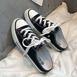 Round Toe Lace-Up Canvas Sneakers - Trendsi - Flyclothing LLC