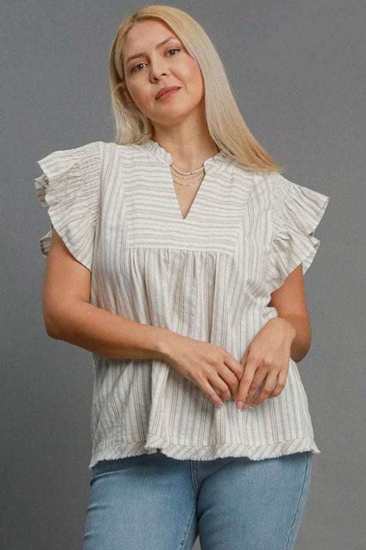 Umgee Full Size Striped Babydoll Top Plus Size - Trendsi - Flyclothing LLC
