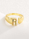18K Gold-Plated Zircon Letter Ring - Trendsi - Flyclothing LLC