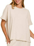 Zenana Slub Short Sleeve T-Shirt and Pants Set - Trendsi - Flyclothing LLC
