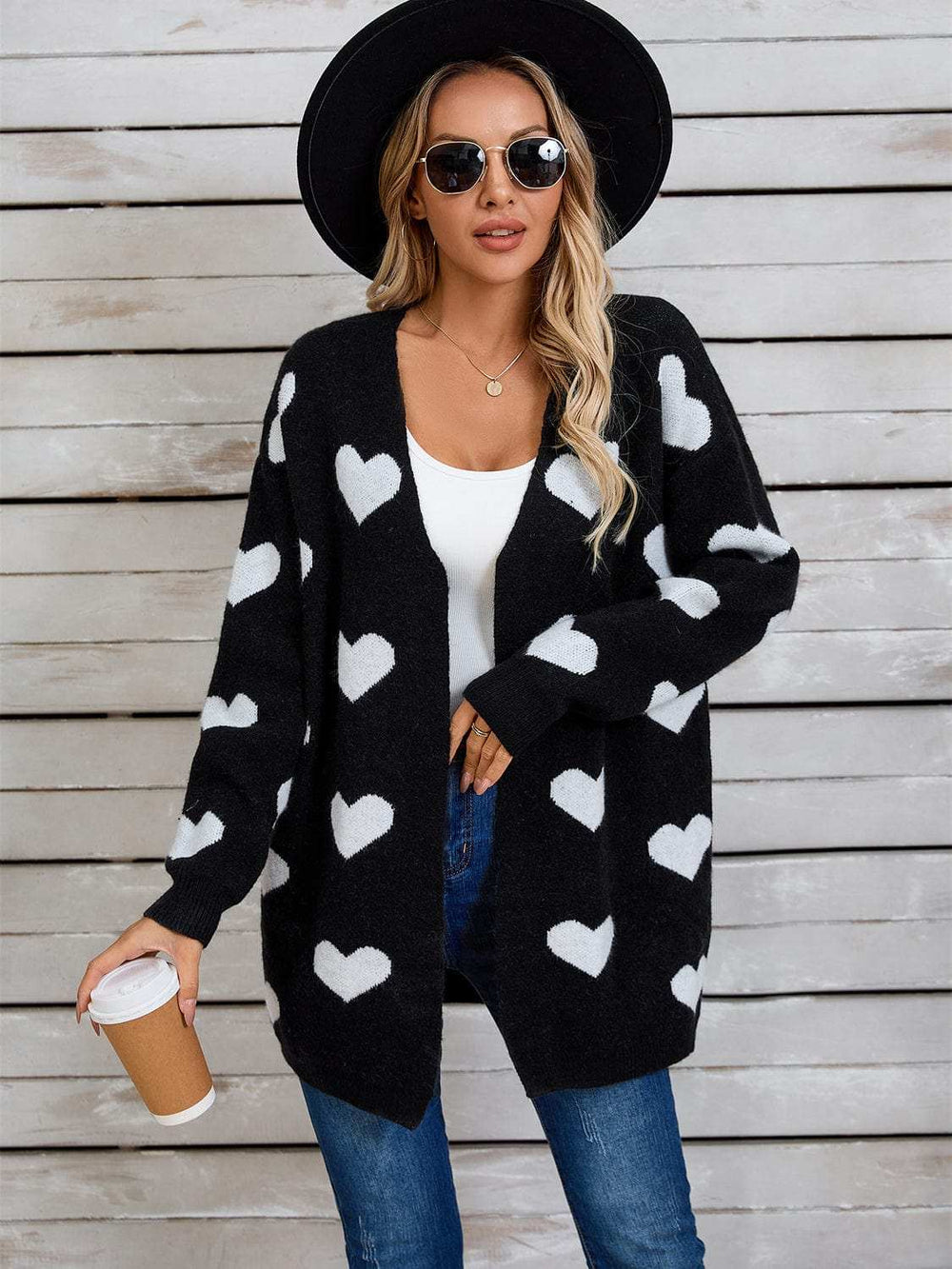 Angel Wings Heart Open Front Long Sleeve Cardigan - Trendsi - Flyclothing LLC