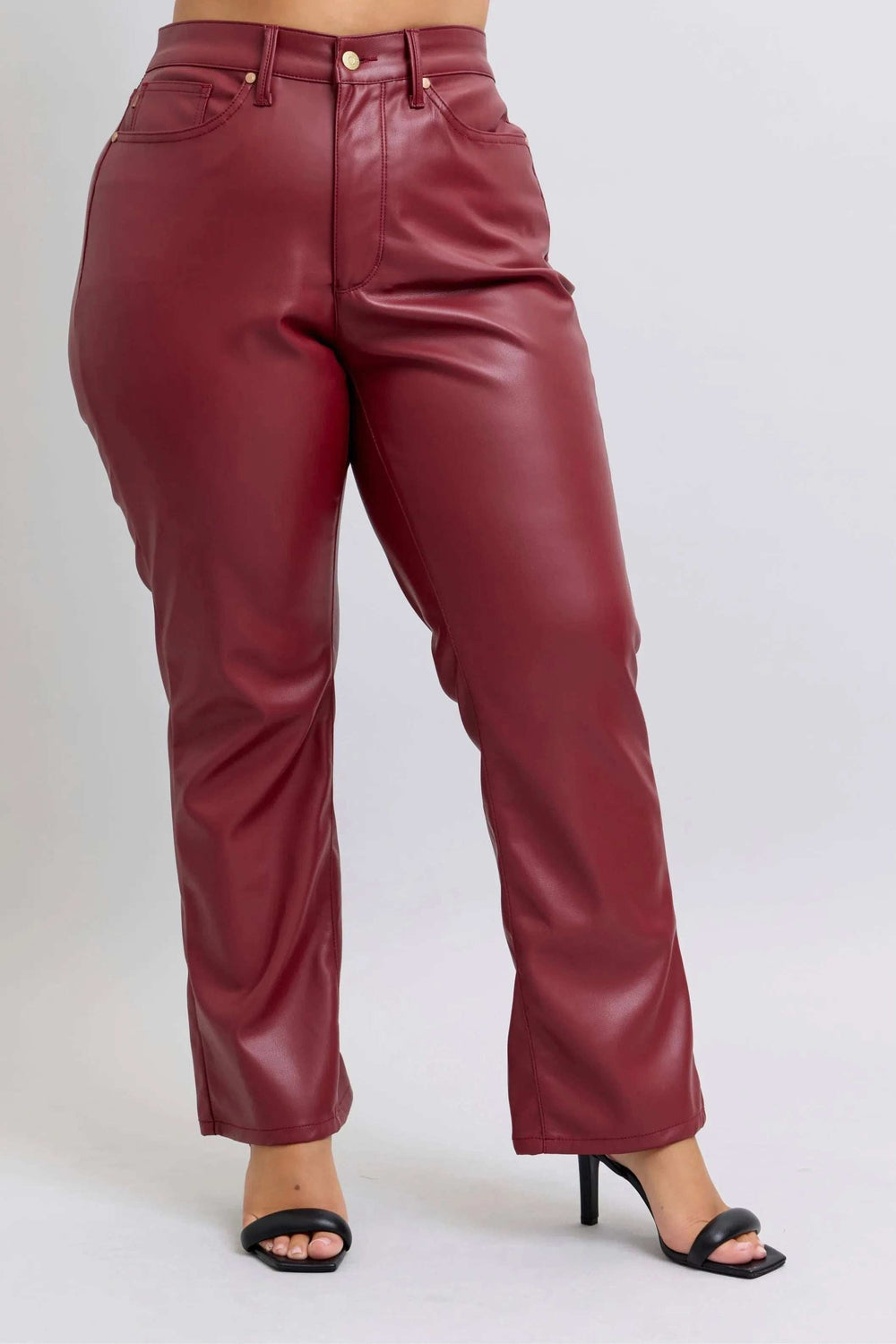Judy Blue Full Size High Waist Tummy Control Faux Leather Straight Pants Plus Size - Trendsi - Flyclothing LLC
