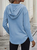 Drawstring Waffle Knit Long Sleeve Hooded Top - Trendsi - Flyclothing LLC