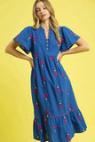 Umgee Embroidered Tiered Midi Dress - Trendsi - Flyclothing LLC