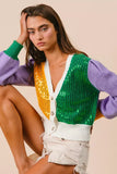 BiBi Mardi Gras Color Block Sequin Sweater Cardigan - Trendsi - Flyclothing LLC