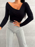Asymmetrical Single Shoulder Long Sleeve T-Shirt - Trendsi - Flyclothing LLC