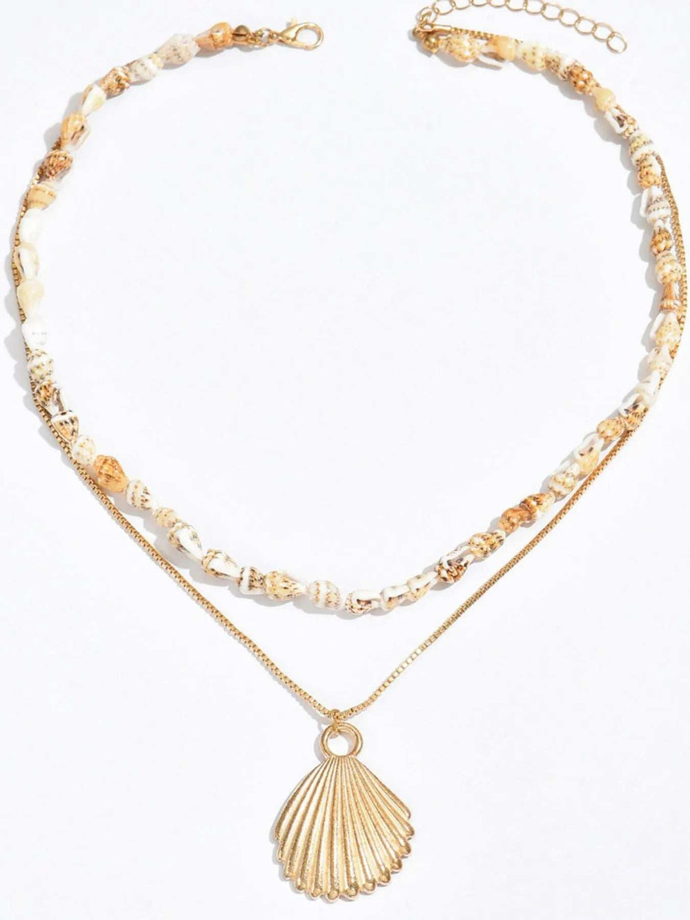 18K Gold-Plated Shell Layered Shell Pendant Necklace - Trendsi - Flyclothing LLC