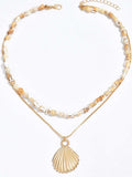 18K Gold-Plated Shell Layered Shell Pendant Necklace - Trendsi - Flyclothing LLC