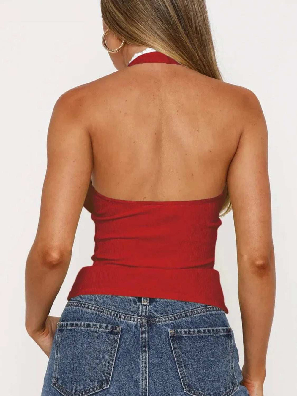 Lace Detail Halter Neck Cami - Trendsi - Flyclothing LLC