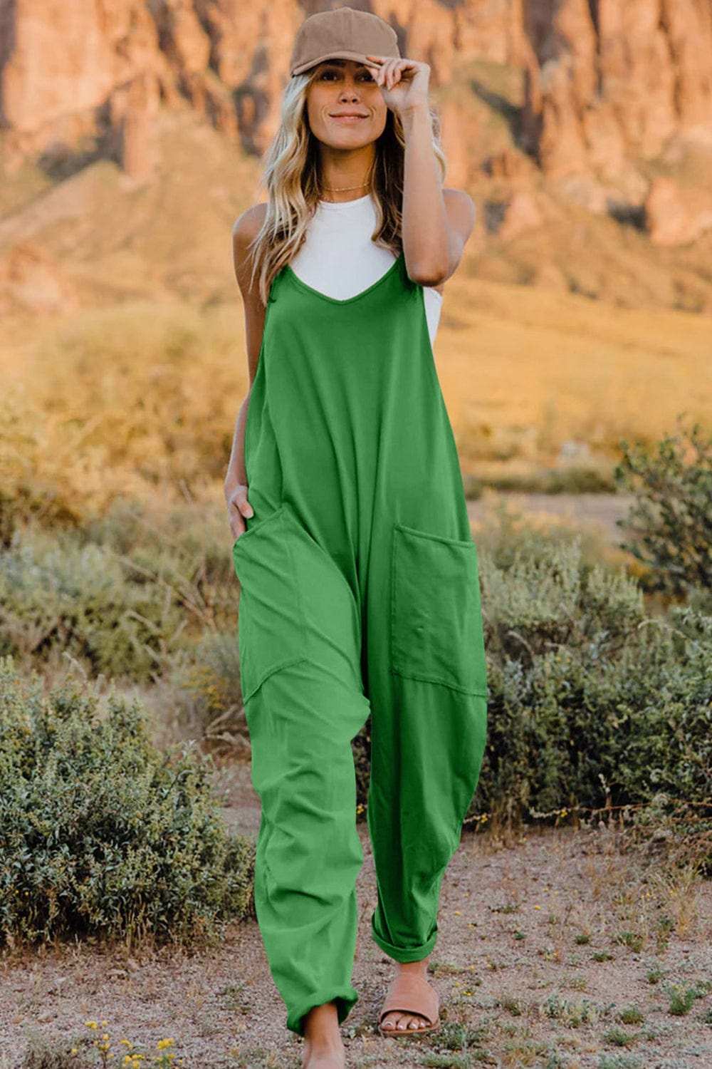 Double Take V-Neck Sleeveless Jumpsuit with Pocket - Trendsi - Flyclothing LLC