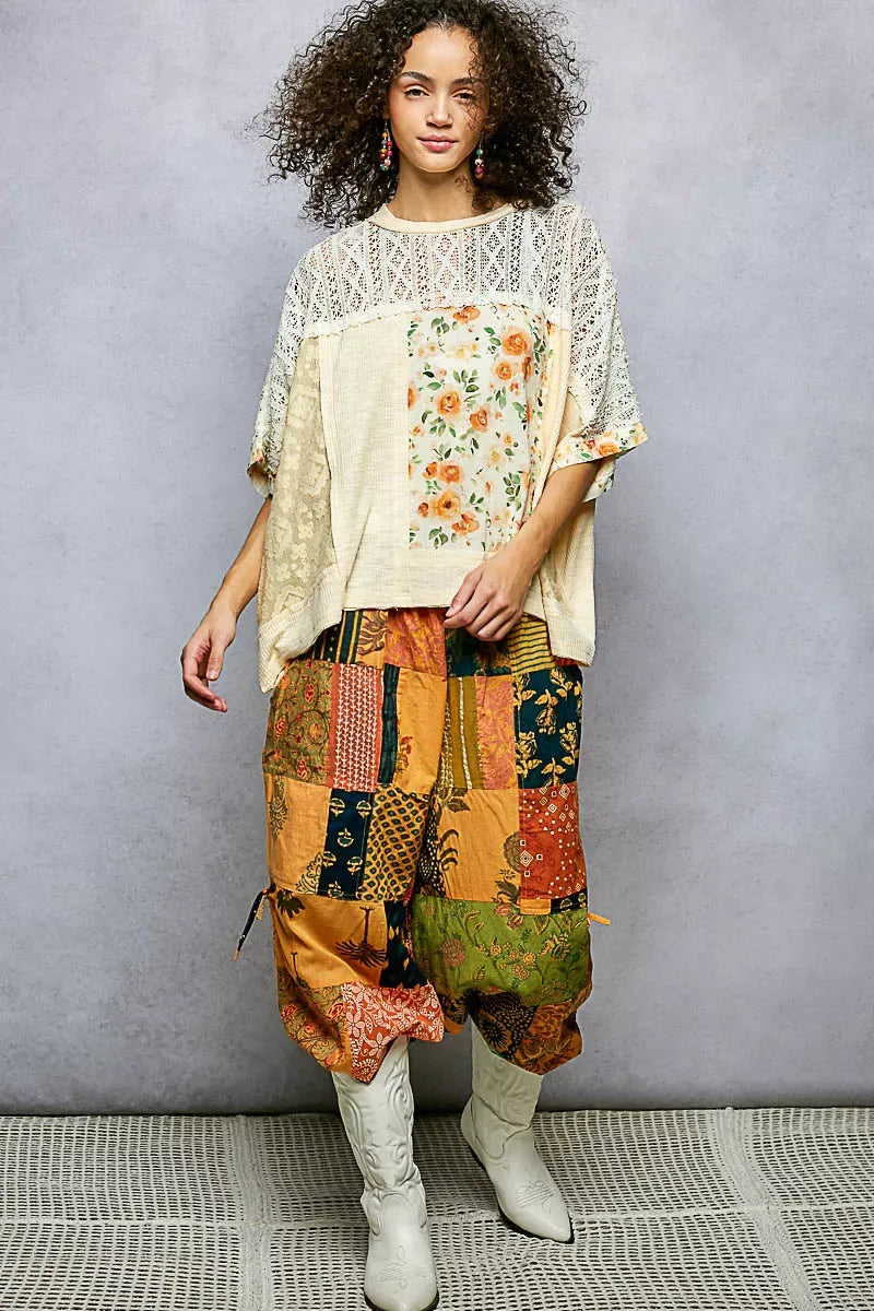 POL Floral Patchwork Lace Accent Blouse - Trendsi - Flyclothing LLC