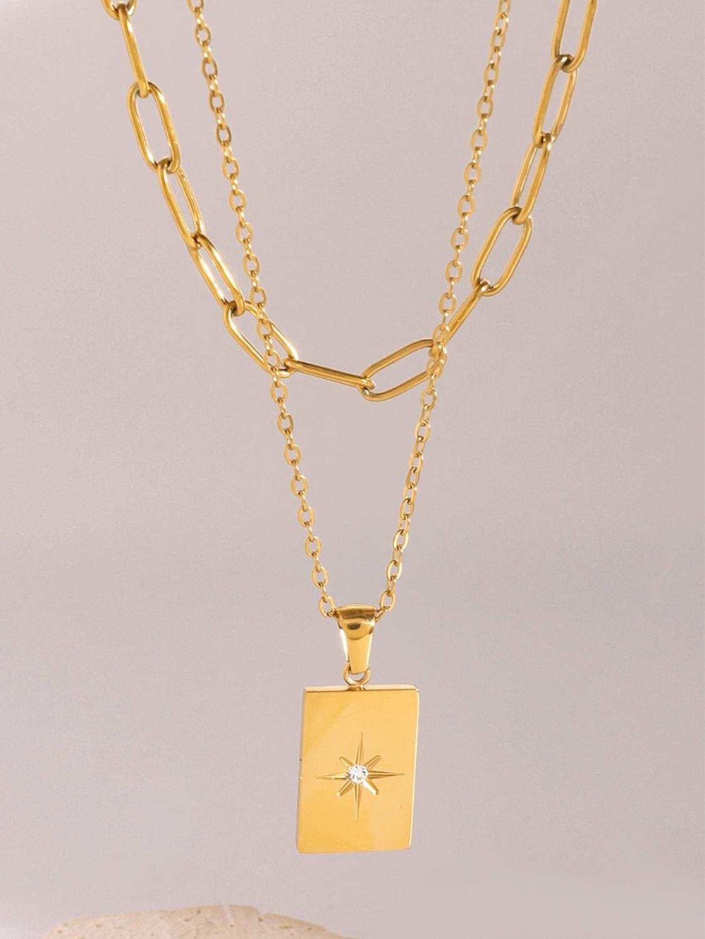 18K Gold-Plated Stainless Steel Double-Layered Necklace - Trendsi - Flyclothing LLC