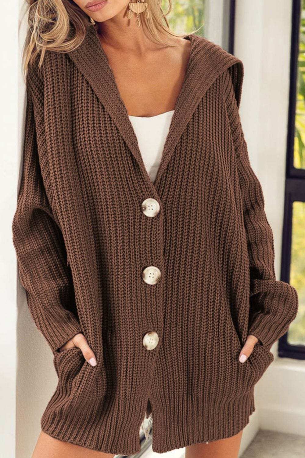 Button Down Collared Neck Cardigan - Trendsi - Flyclothing LLC