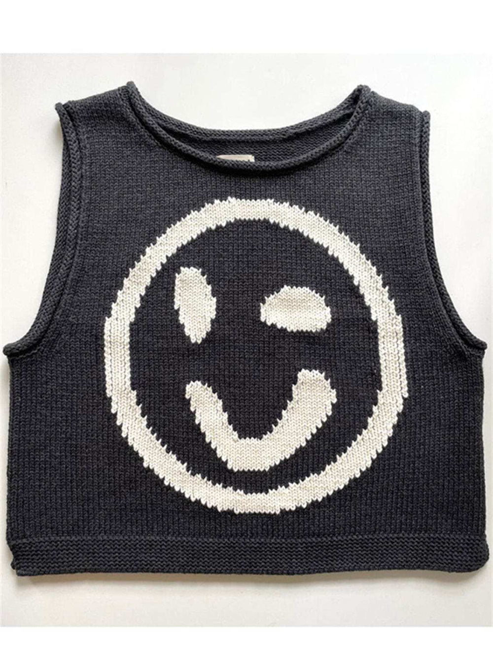 Smiley Round Neck Sweater Vest - Trendsi - Flyclothing LLC