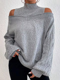 Cold Shoulder Turtleneck Sweater - Trendsi - Flyclothing LLC