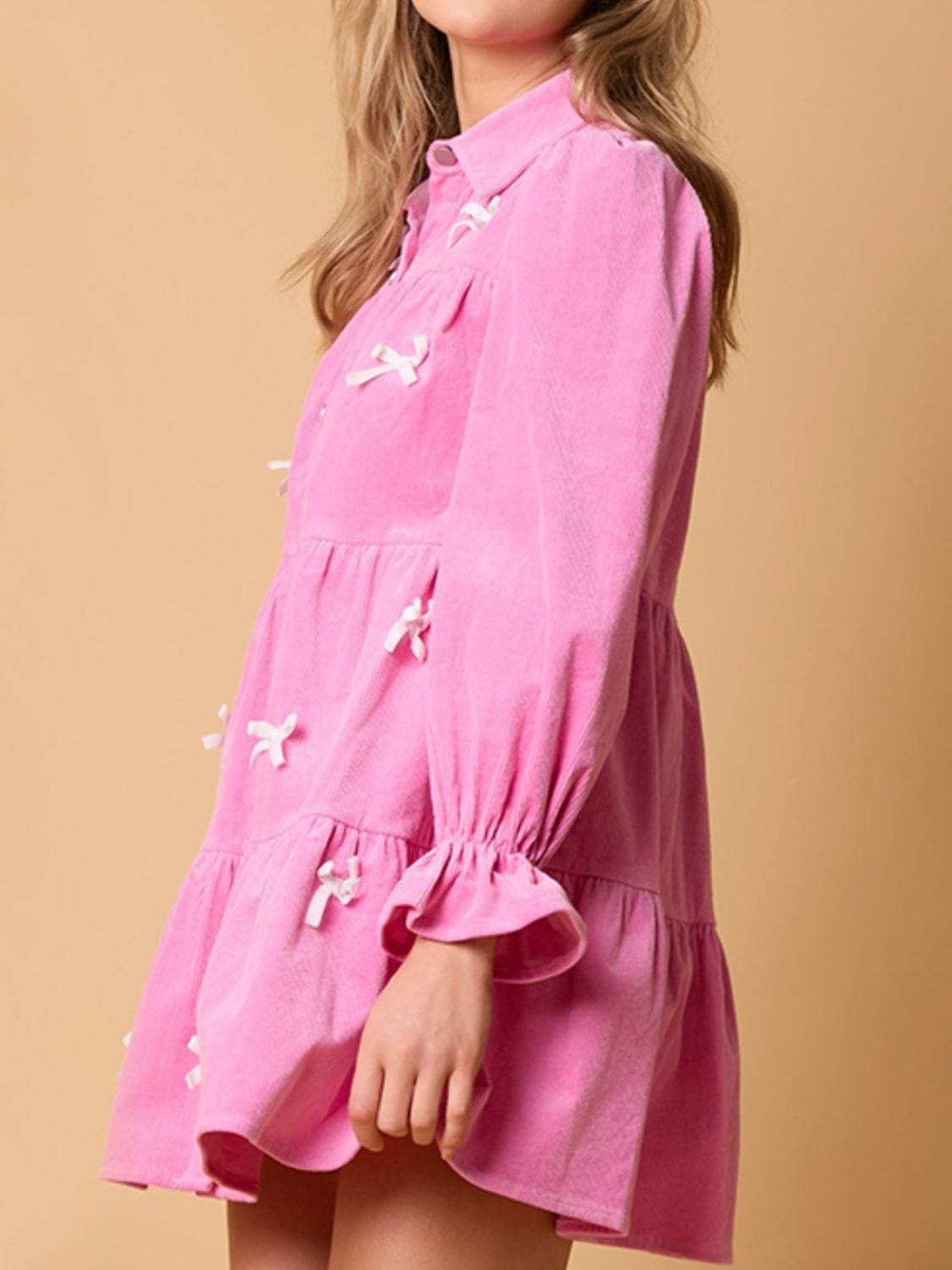 Collared Neck Flounce Sleeve Mini Dress - Trendsi - Flyclothing LLC