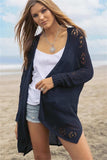 Openwork Side Slit Open Front Long Sleeve Cardigan - Trendsi - Flyclothing LLC