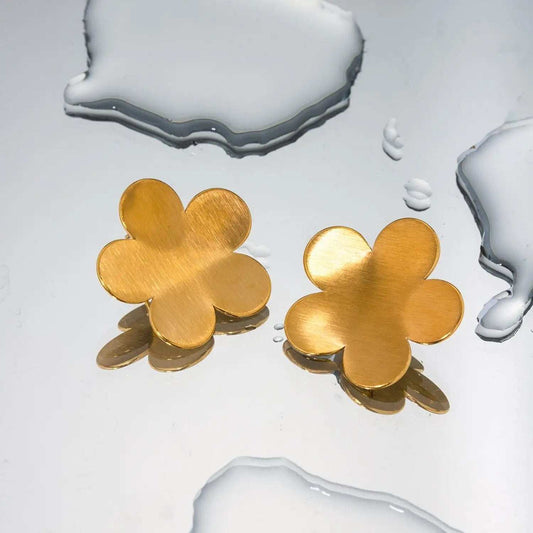 18K Gold-Plated Stainless Steel Flower Stud Earrings - Trendsi - Flyclothing LLC