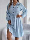 Collared Neck Long Sleeve Dress with Pockets - Trendsi - Flyclothing LLC