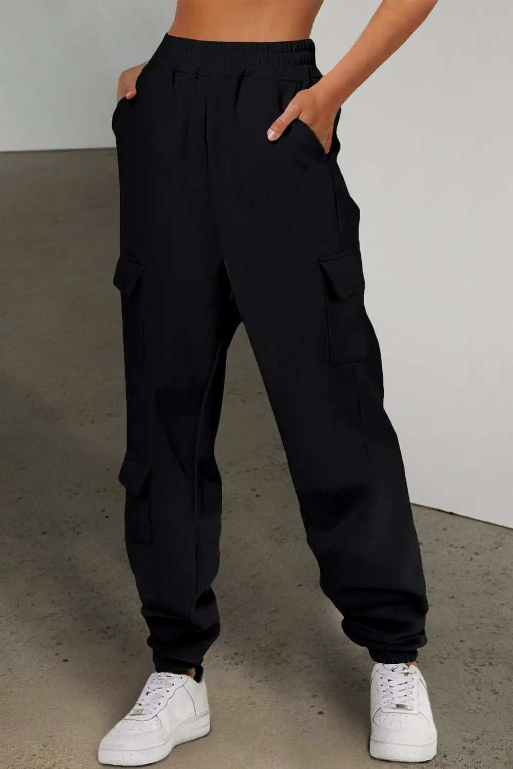Pocketed Elastic Waist Active Joggers - Trendsi - Flyclothing LLC