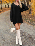 V-Neck Dropped Shoulder Sweater Dress - Trendsi - Flyclothing LLC