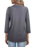 Half Zip Collared Neck Three-Quarter Sleeve T-Shirt - Trendsi - Flyclothing LLC