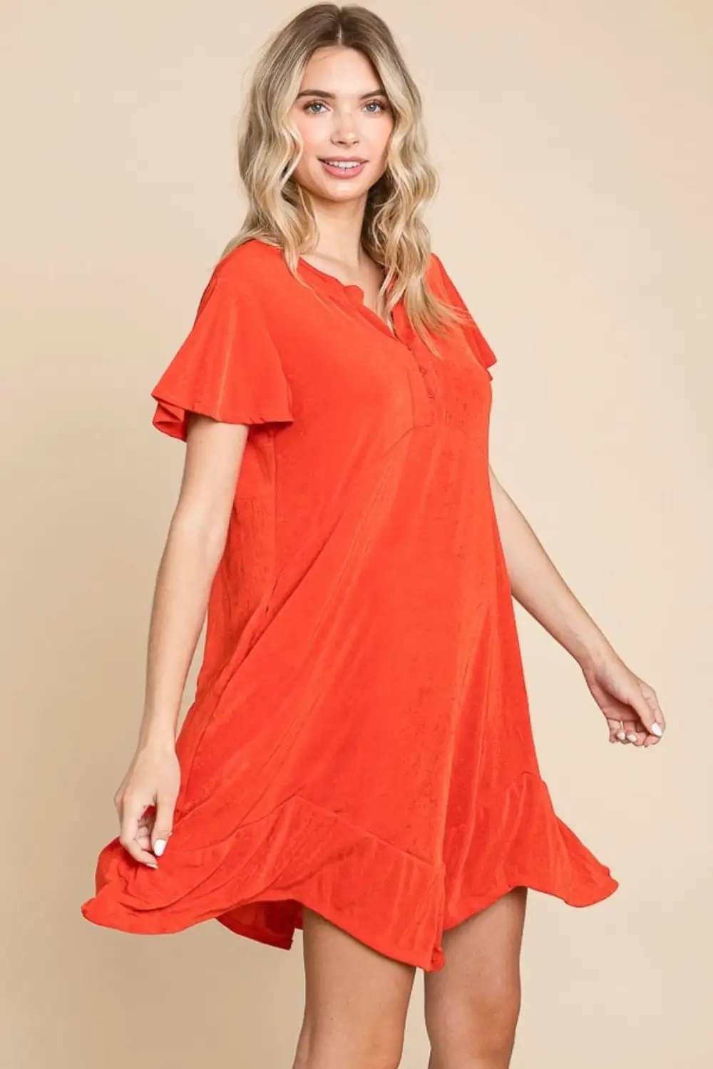 Culture Code Full Size Short Sleeve Ruffled Asymmetric Hem Dress - Trendsi - Flyclothing LLC