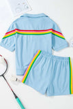Rainbow Collared Short Sleeve Top and Shorts Set - Trendsi - Flyclothing LLC