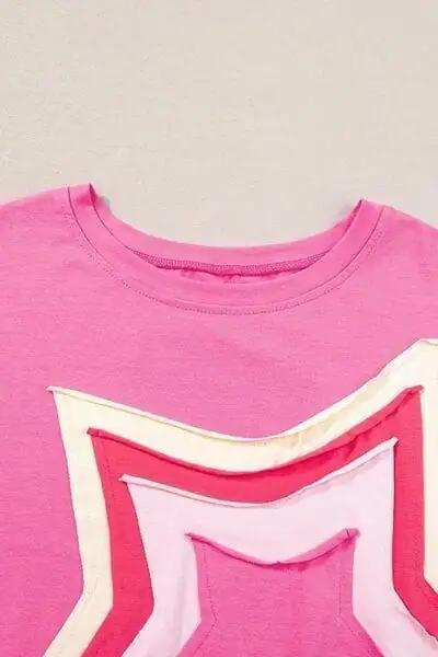 Color Block Star Patched Oversized T-Shirt - Trendsi - Flyclothing LLC