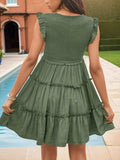 Frill Smocked V-Neck Tiered Dress - Trendsi - Flyclothing LLC