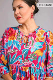 Umgee Full Size Floral Print Tie Neck Midi Dress with Pockets Plus Size - Trendsi - Flyclothing LLC