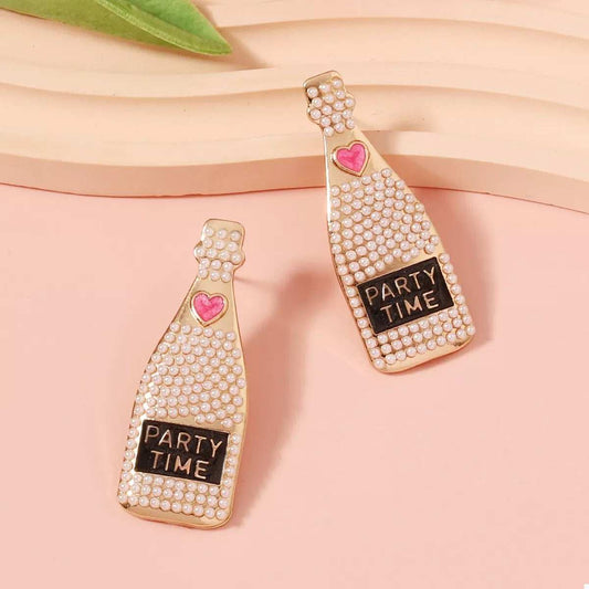 Champagne Bottle Pearl Earrings - Trendsi - Flyclothing LLC