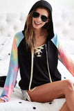 BiBi French Terry Lace Up Hoodie With Tie Dye Sleeves - Trendsi - Flyclothing LLC