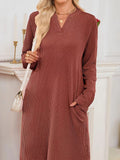 Casual Ribbed Knit Long Sleeve Dress - Trendsi - Flyclothing LLC